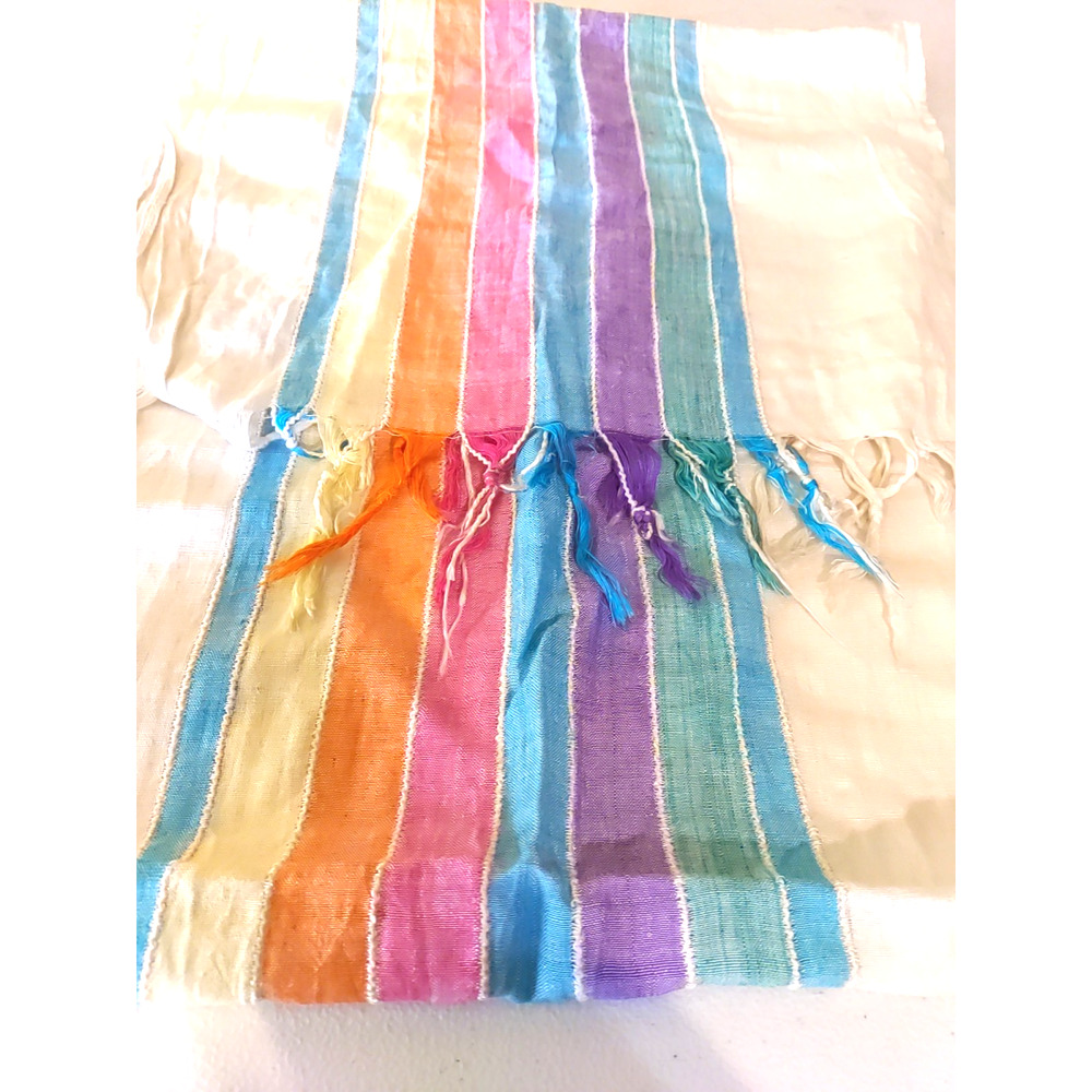 Scarf Rectangle 66 X 16 Rainbow Colors Fringe Yellow Blue Green Pink Spring